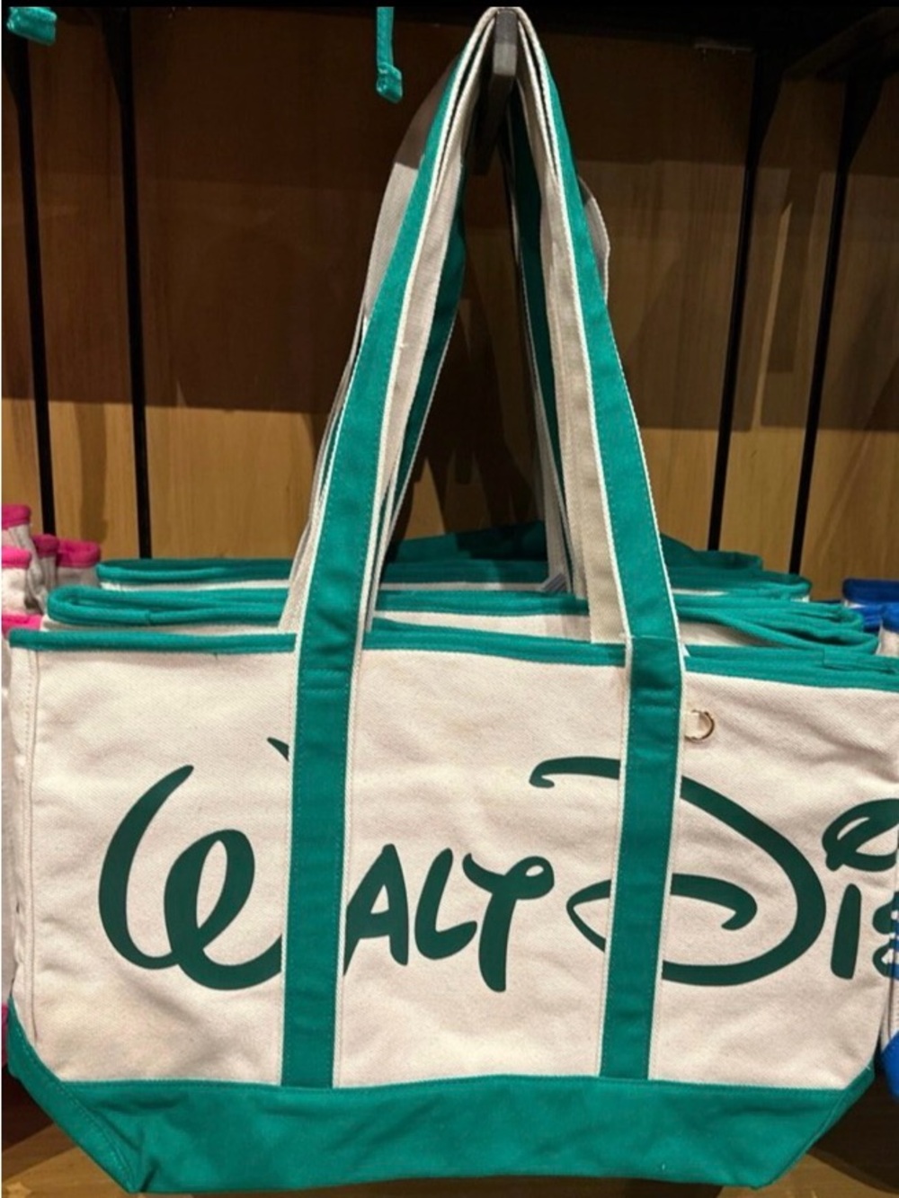 Disney Park 2026 WDW Logo Mania tiki room green Large Canvas Zipper yellow Tote